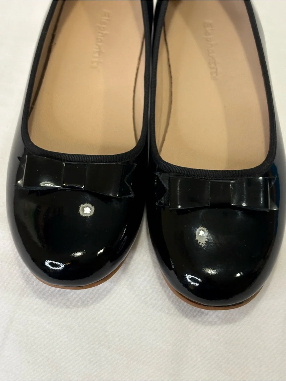Elephantito Black Patent Leather Bow Ballet Flats SZ 1 EUC